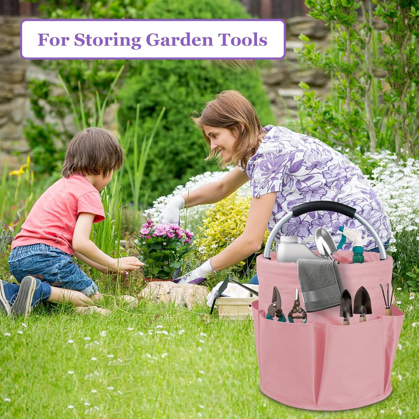 2Pcs 17L College Shower Caddy for Women, Bathroom Cleaning Caddy with Handle, 600D Oxford Fabric Cleaning Supplies Bucket, Multifunctional Storage Basket for Dorm, Family, Pink + Transparent