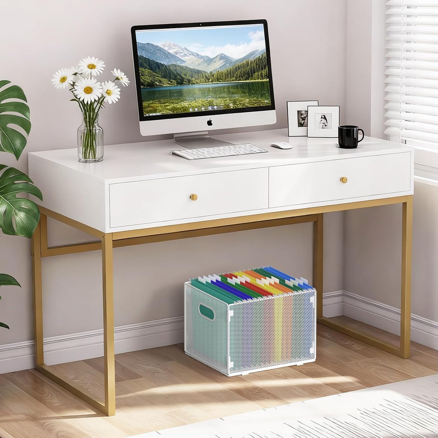 Samstar Hanging File Organizer, Mesh File Folder Organizer Crate Cabinet Inserts Storage Box, Letter Size,White