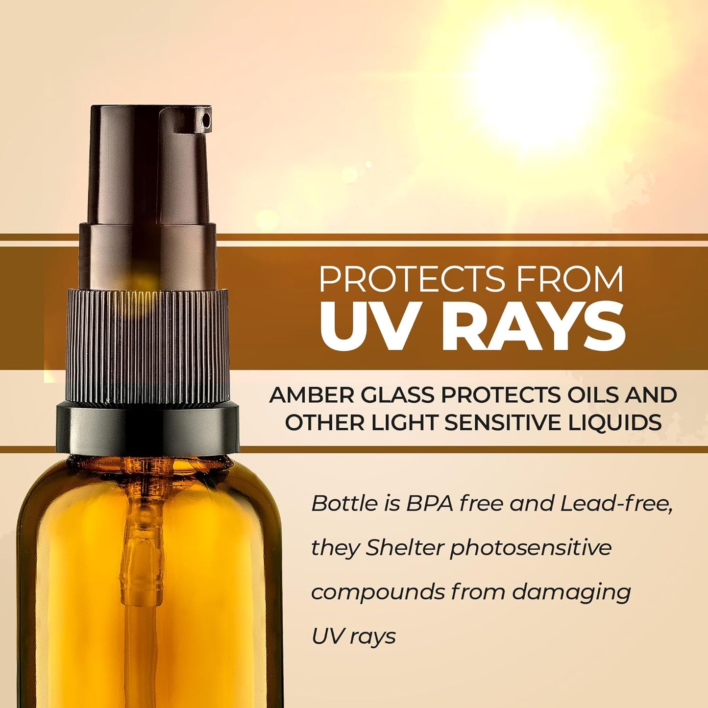 8 Pack Empty Refillable Glass Amber Pump Bottle Ideal for Lotion Cream Essential Oil Travel Small Container, 30ml