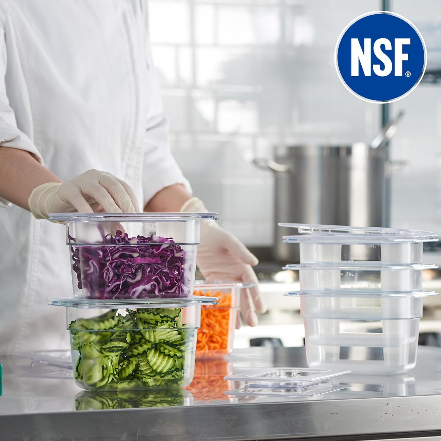 CURTA 6-Pack 1/9 Size 4" Deep NSF Polycarbonate Food Pans with Handled Lids | Dishwasher & Freezer Safe Clear Container for Prep Tables, Buffet, Salad Bar, Commercial Kitchen