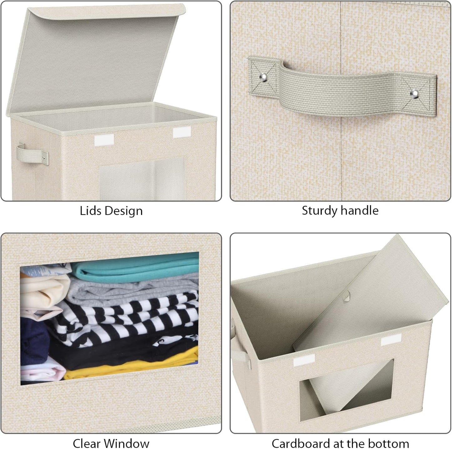 Univivi Collapsible Stackable Storage Bins with Lids [4-Pack] Foldable Fabric Closet Organizer Basket, Closet Organizers and Storage Cube Storage Bin for Home, Office, Bedroom (Beige, 17“ x 12” x 12")