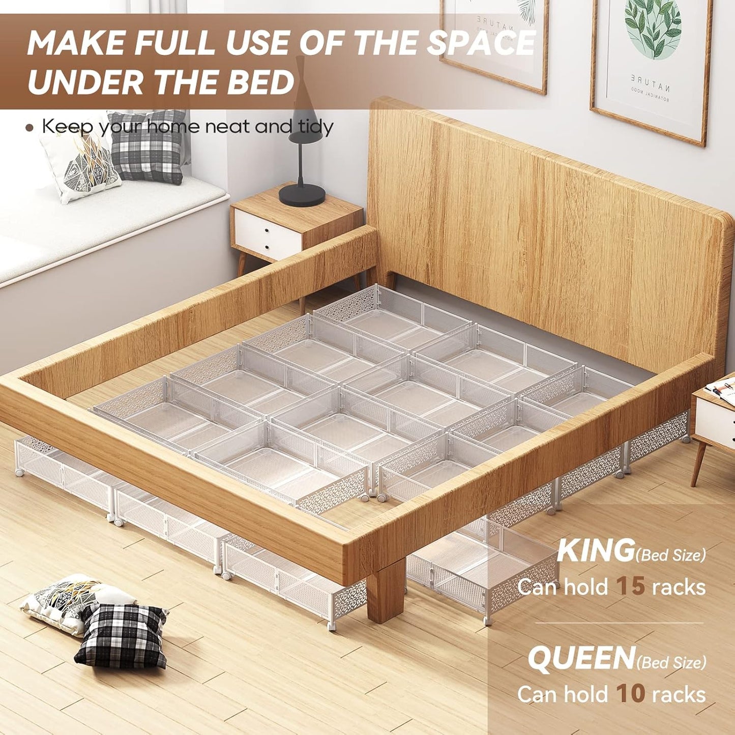 PHINOX Under Bed Storage, Under the Bed Storage Containers with Wheels, Under Bed Shoe Storage Organizer Drawer for Bedroom Clothes Shoes Blankets -4Pack