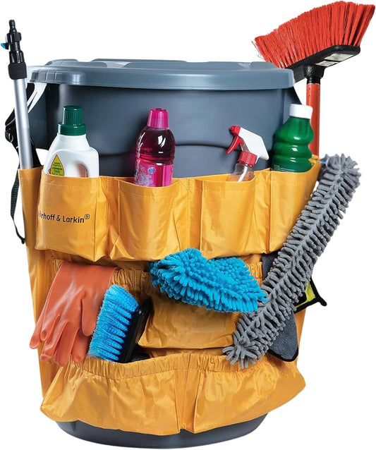 Trash Can Caddy Bag | Fits 32-55 Gallon Can | Brute & Uline Compatible | Heavy Duty Vinyl | Garbage Bin Apron | XL Commercial Size | Cleaning Caddy Organizer | Custodian & Janitorial Supplies (1 Pack)