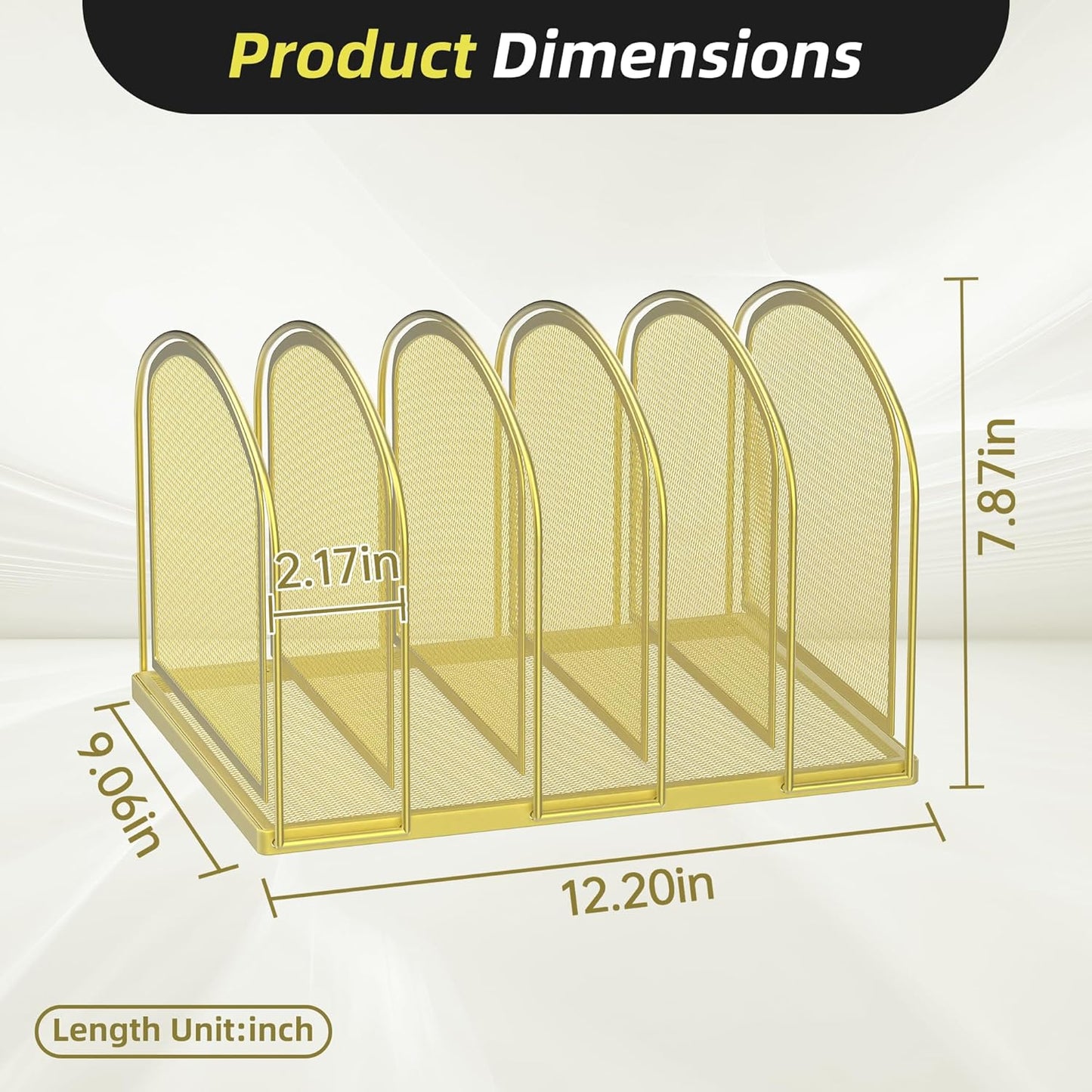 SUPEASY File Organizer for Desk, 5-Section Mesh Desk Organizer, Vertical File Holder Desktop Organizer File Sorter, File Folder Holder for Office Supplies, Gold