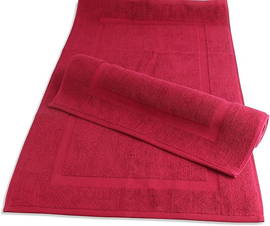 SALBAKOS 100% Turkish Cotton Bath Mat Set 2-Piece - 20x34 inch, Premium Quality Hotel & Spa Collection, Soft, Absorbent, Long Lasting, Durable Bathroom Rugs | Made in Turkey (Wine, 2 Bath Mats)