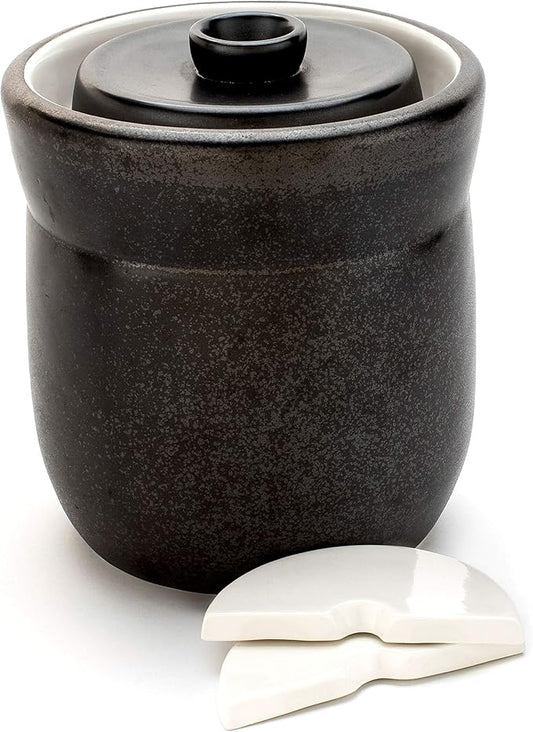 TOMO Fermentation Crock with Weights - Ceramic Sauerkraut Pickling Crock - Stoneware Kombucha Brewing (3L)