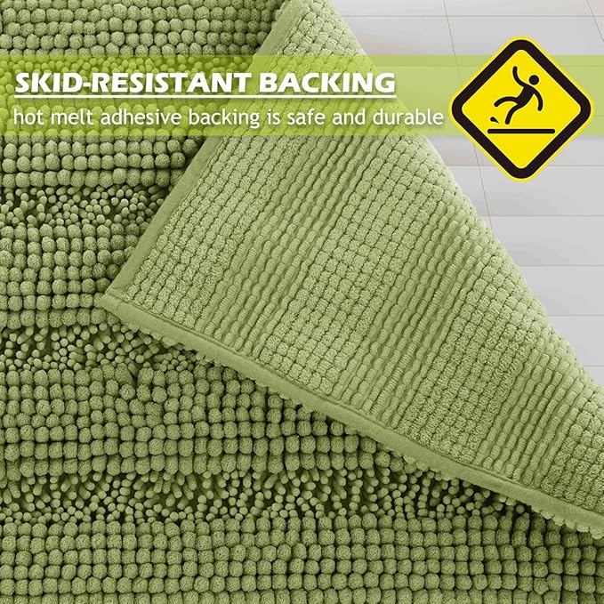 KGORGE Bath Rugs - Soft Large Bathroom Rugs Floor Cover Water Absorbent Bath Mat Quick Drying Chenile Bathtub Shower Carpet for Toilet Door Way Kitchen Kids, Light Green, 60" x 24", 1 Pc