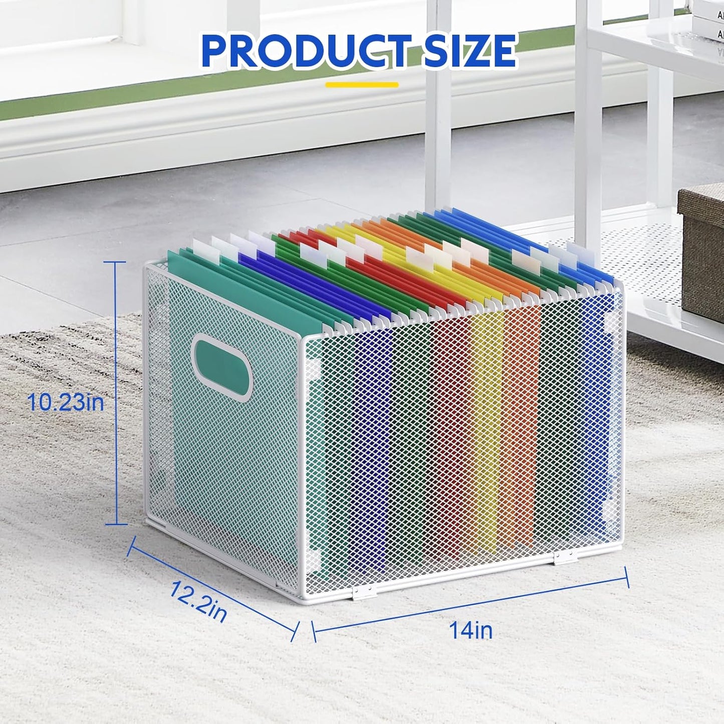 Samstar Hanging File Organizer, Mesh File Folder Organizer Crate Cabinet Inserts Storage Box, Letter Size,White