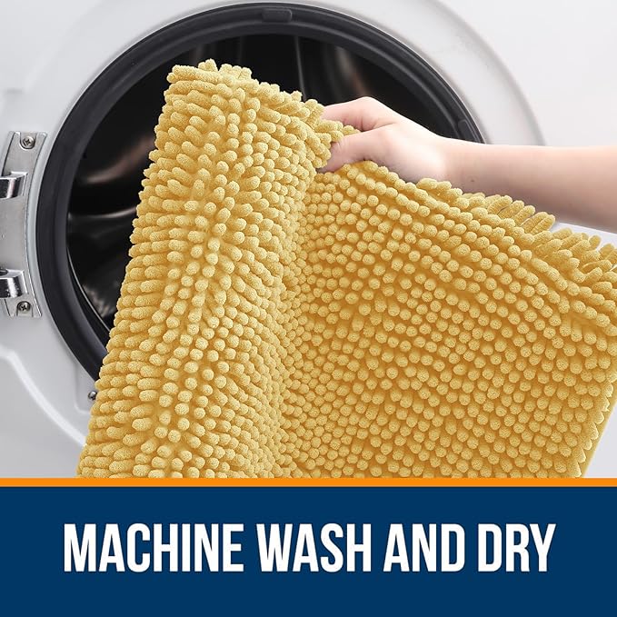 OLANLY Bathroom Rugs 47x24, Extra Soft Absorbent Chenille Bath Rugs, Rubber Backing Quick Dry, Machine Washable Bath Mats for Bathroom Floor, Tub and Shower, Home Decor Accessories, Yellow