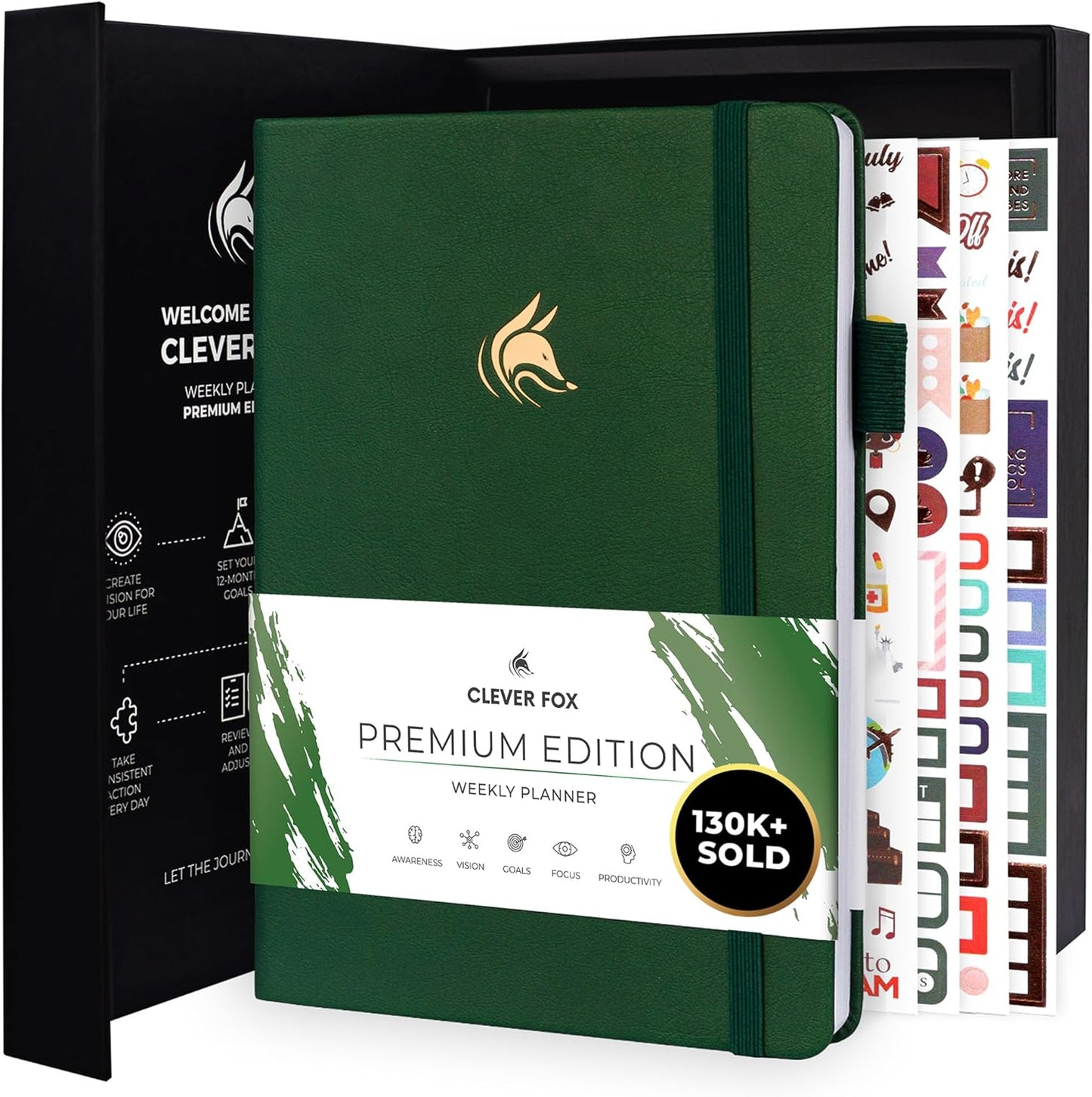Clever Fox Planner Premium Edition – Undated Luxurious Weekly & Monthly Planner to Increase Productivity and Hit Your Goals – Organizer – Start Anytime, A5, Lasts 1 Year, Forest Green (Weekly)