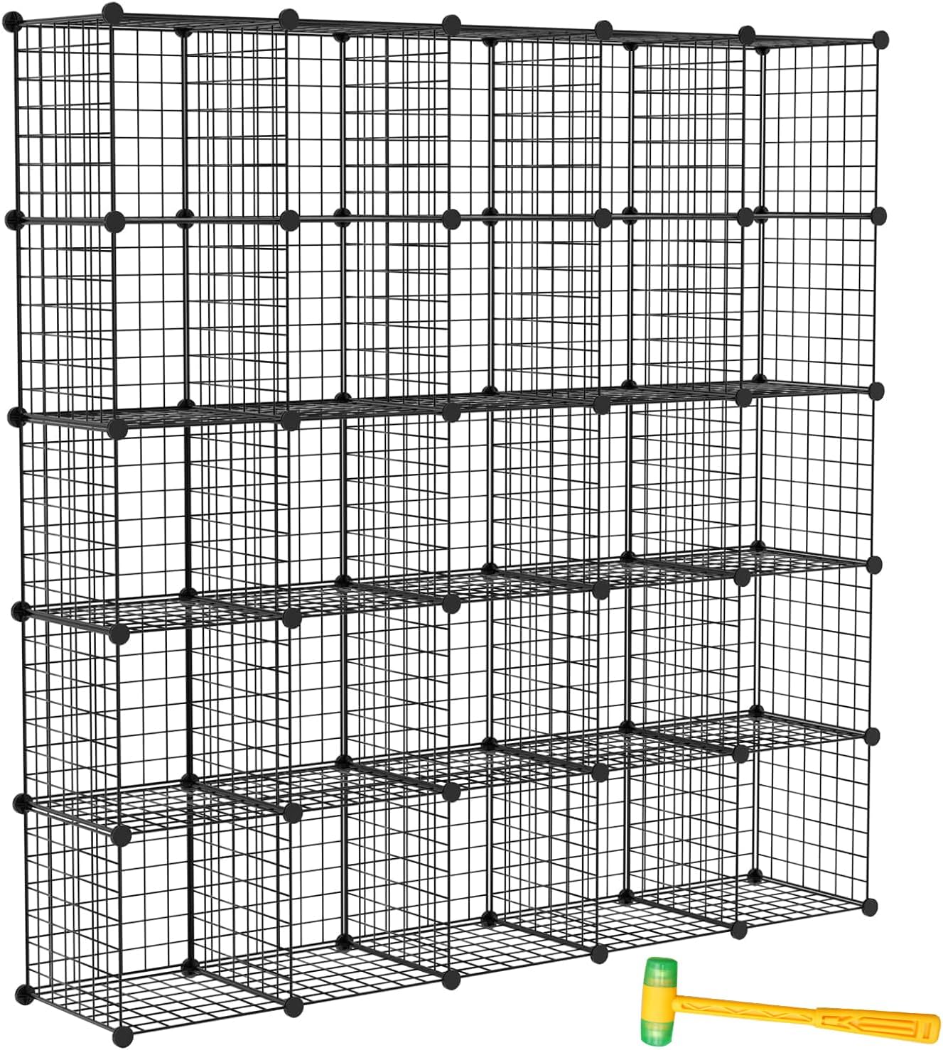 TUMUCUTE Wire Cube Storage Organizer, 25-Cube Modular Mental Grids Bookshelf, DIY Stackable Closet Cabinet for Bedroom Living Room, Office, Iron