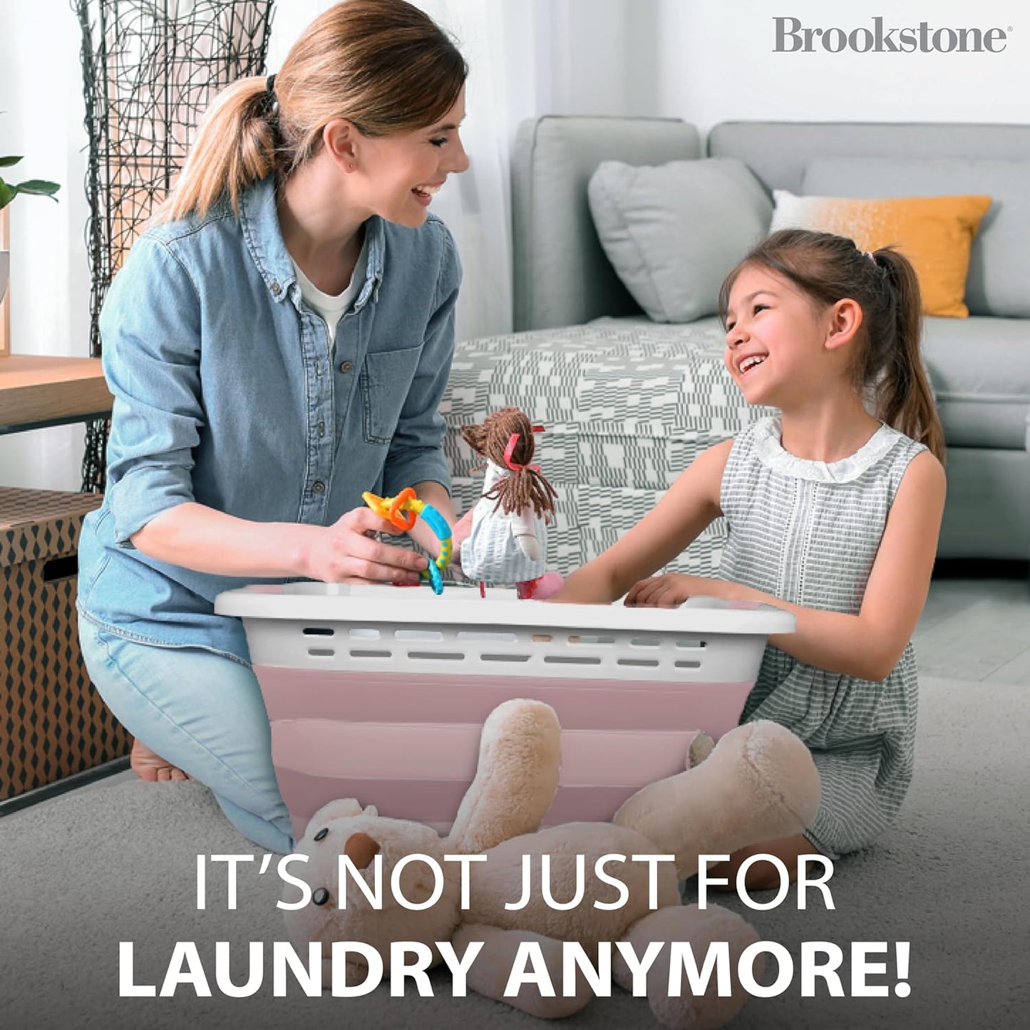 BROOKSTONE, 1 UNIT, 11 GALLONS - [OUR LARGEST BASKET EVER] 24" Collapsible Laundry Basket, Comfort Non-Slip Grip Handles, Minimalist Space Saving Design, Portable Pop-Up Hamper, [BPA FREE]