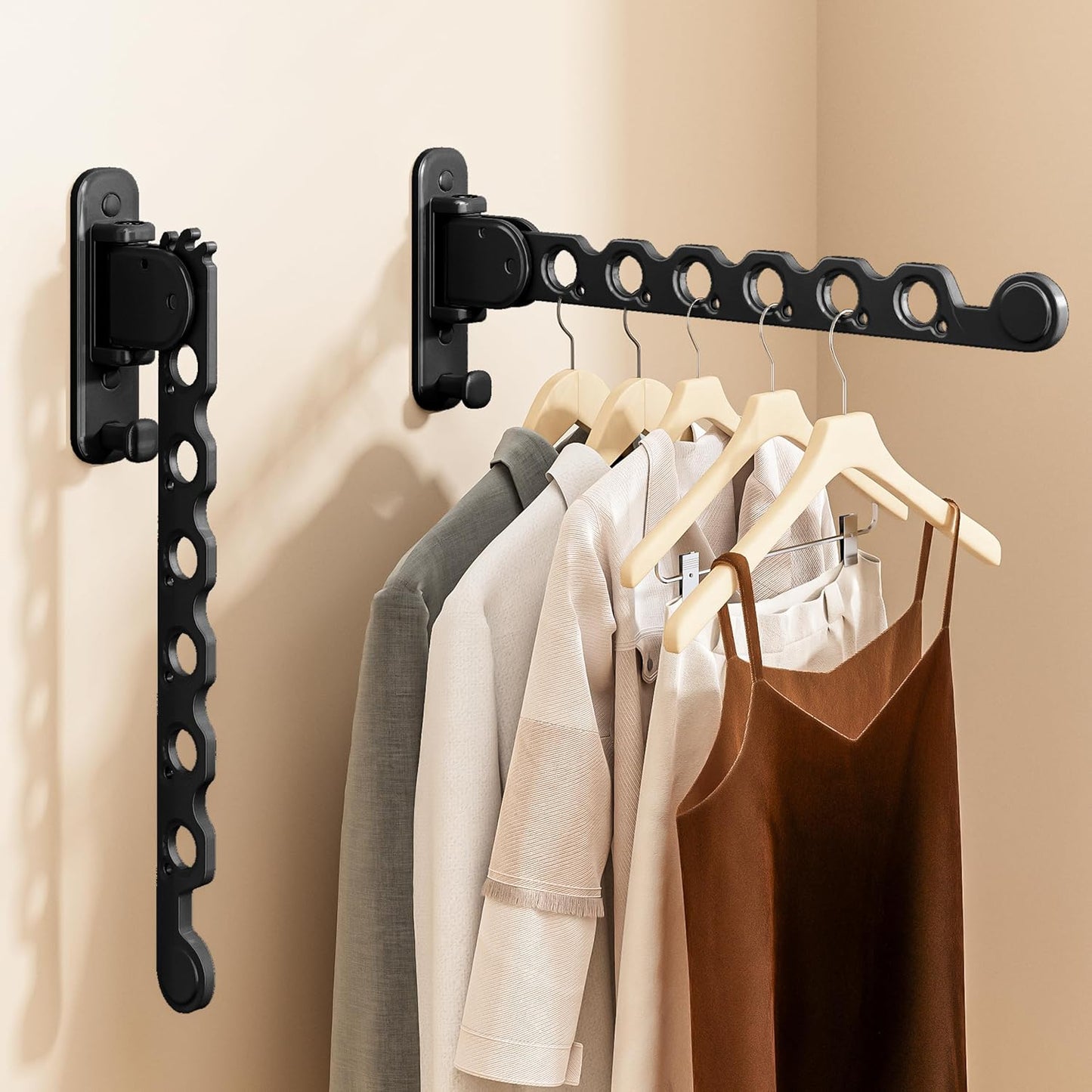 Wall Mounted Clothes Drying Rack, Laundry Clothes Hanger Rack Wall Mounted, Foldable Wall Clothes Rack for Laundry Room, Space Saving Closet Storage Organizer Clothes Hanger Indoor, 2pcs(Black)