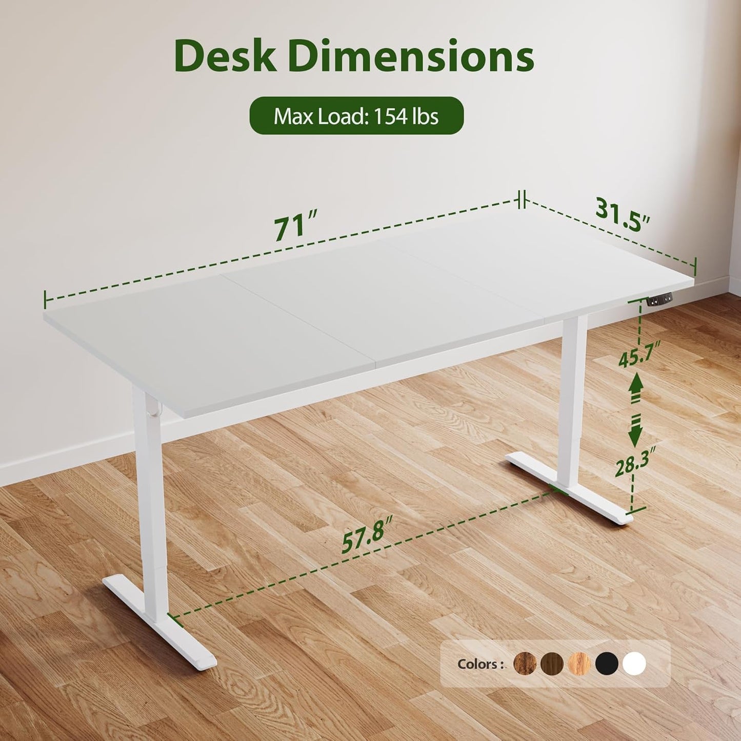 Agilestic Electric Standing Desk, Large 71 x 24 Inches Height Adjustable Desk, Sit Stand Up Workstation for Home Office, Ergonomic Rising Gaming Computer Table with Memory Preset,White