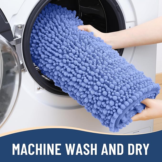 Arotive Luxury Chenille Bathroom Rug Mat, Extra Soft Thick Absorbent Shaggy Bath Rugs, Non-Slip Machine Wash Dry, Plush Bath Mats for Bathroom, Shower and Tub, 47x24, Cornflower Blue