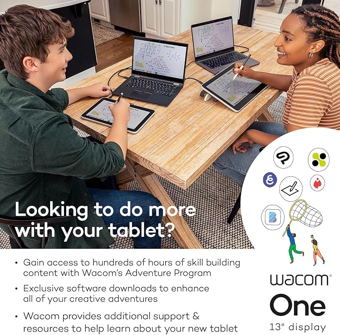 Wacom One 13 Touch Drawing Tablet with Screen, 13.3" HD Full-Laminated Touchscreen Digital Art Pad with Creative Software and Training, Graphics Drawing Tablet for Mac, Windows PC, Chromebook