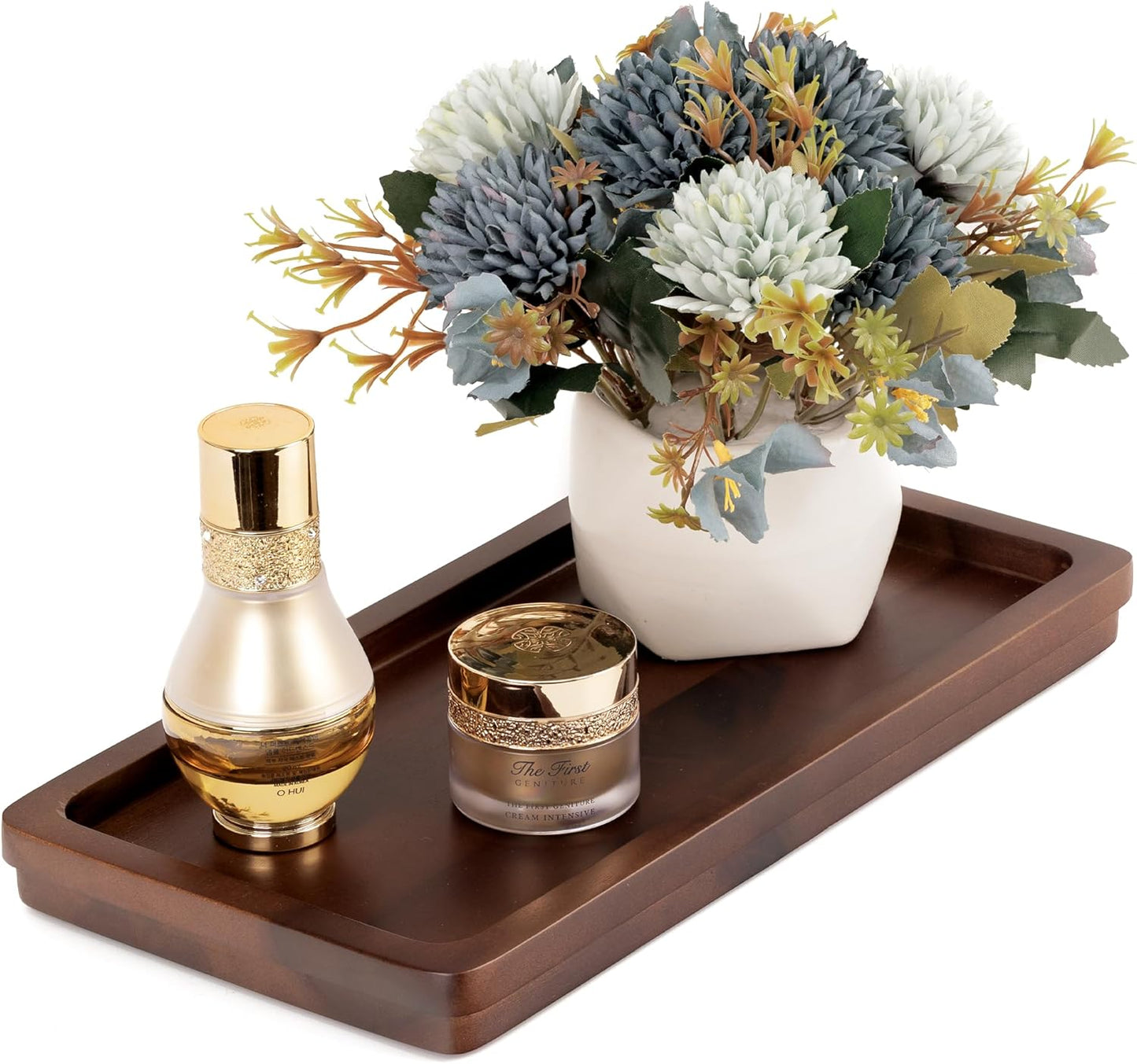 Bathroom Vanity Tray 11.8x5.9in of Acacia Wood - Elegant Organizer for Cosmetics, Jewelry, Perfume, Candle, Key - Premium Wood Tray for Bathroom, Kitchen, Countertop, Toilet Tank, Sink (Dark Brown)