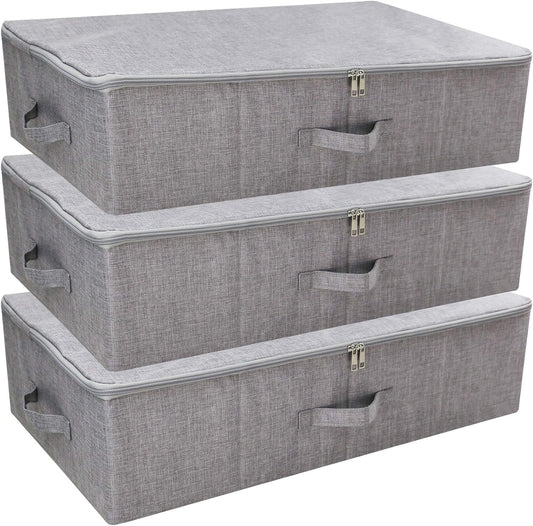 iwill CREATE PRO Folding Washable Dustproof Under bed Storage Bins with Lids, Underbed Storage Containers for Closet, Wardrobe Clothes, Blanket, Duvets, Sweaters Organizer, Dark Gray, Pack of 3