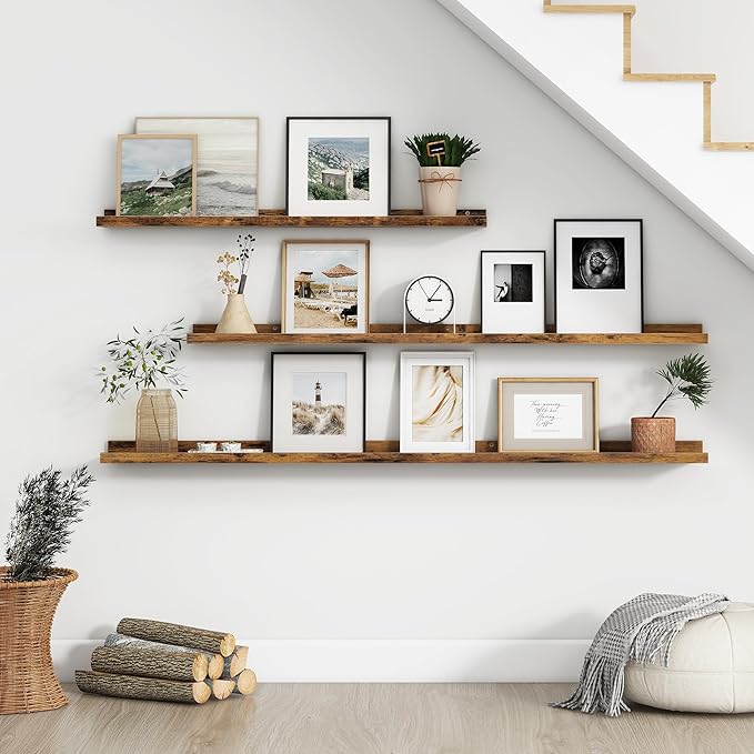 Floating Picture Ledge Shelves Set of 4, 48 Inch Shelves with Lip - Large Nursery Book Shelf for Toys Storage, Kids Bookshelf, Living Room, Bedroom Decor Frames