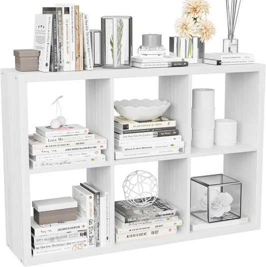 Cube Storage Organizer Bookcase, Decorative 11 inch Open Back Cubical Shelf with Thickened Border, Display Bookshelf for Living Room, Home Office, Sturdy Room (White, 6 Cube)