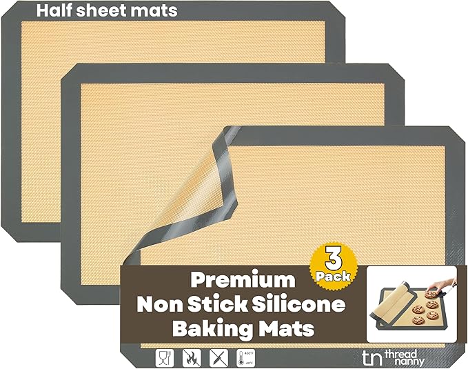 Silicone Baking Mat, Reusable Silicone Baking Sheet Liner for Oven for Bread, Dough, Macaron, Cookie Cooking Liners for Kitchen Counter Bakery Supplies (Baking Mat, 3 Half Sheets)
