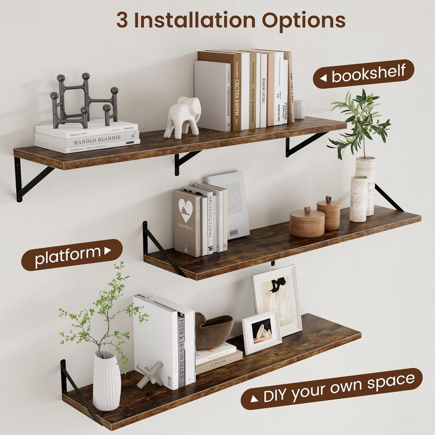 Axeman 12 Inch Deep Floating Shelves for Wall - 48 Inch Wide x 12 Inch Deep Wall Shelves Set of 2 - Rustic Wood Floating Shelves for Living Room