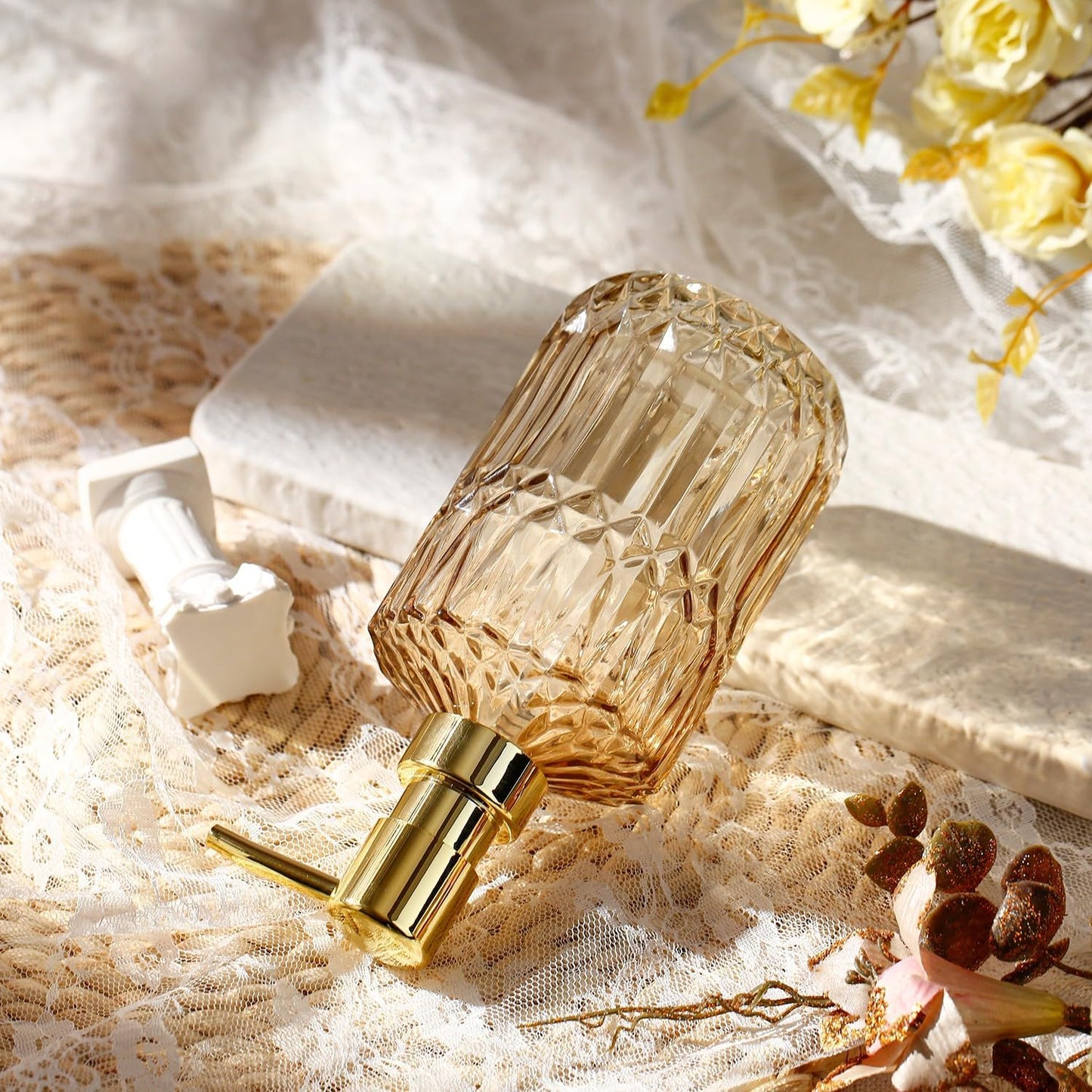 Soap Dispenser with Pump, Refillable Liquid Hand Soap Dish Soap Dispensers for Bathroom Counter, Kitchen Sink (Amber)