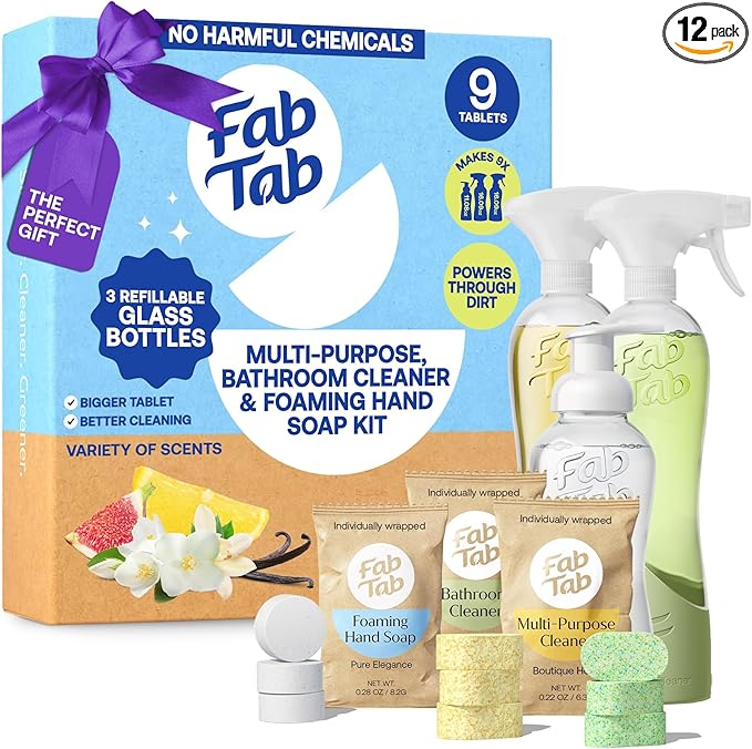 Fab Tab Home Starter Kit - Natural Cleaning Products - Household Cleaners - All-Purpose Cleaner Tablets - Plant-Based, Plastic-Fee - No Harsh Chemicals | Cleaning Kit