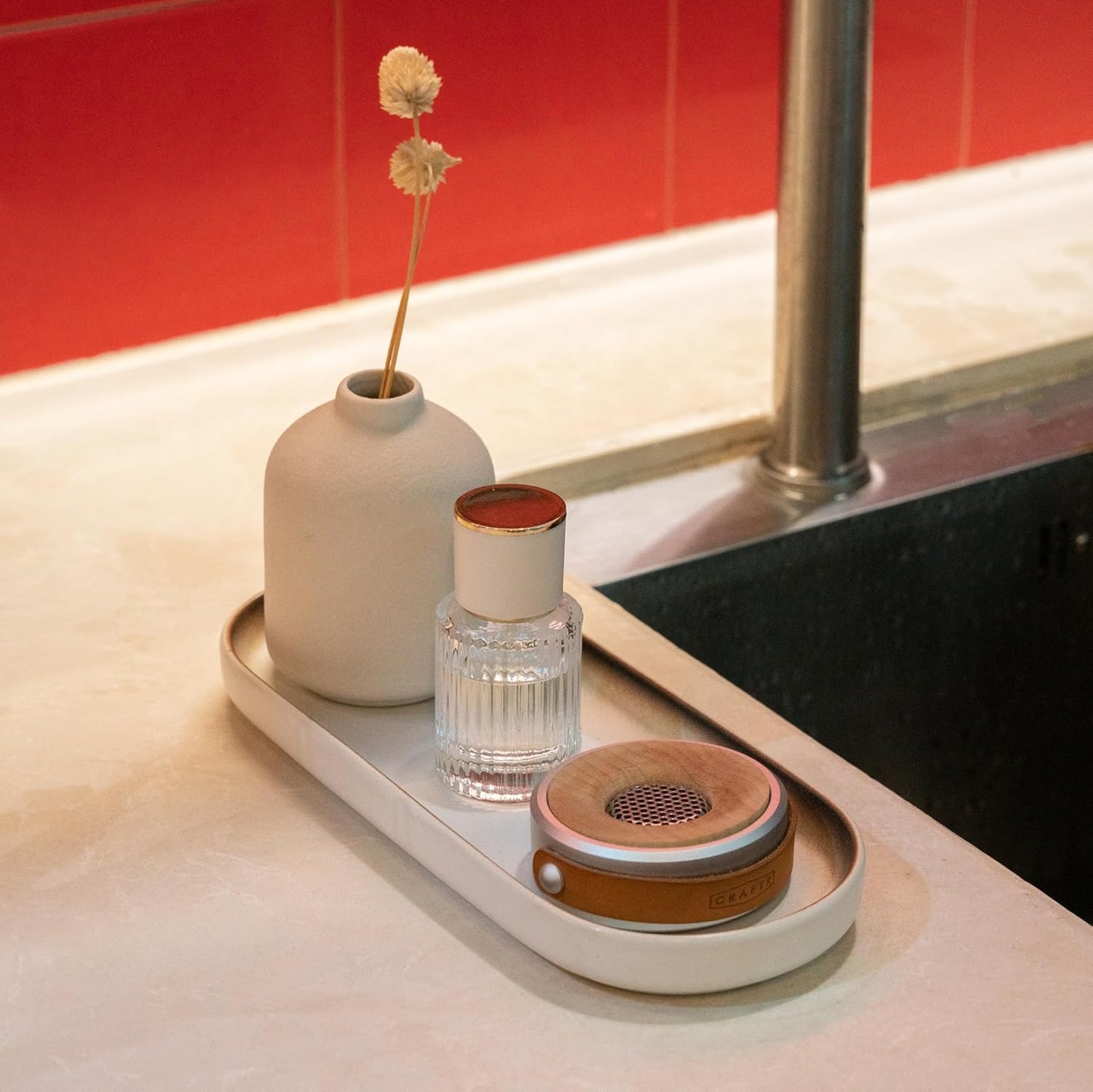 Large Ceramic Bathroom Vanity Tray, 10" Decorative Tray for Countertop, Soap Dispenser Tray for Kitchen Sink, Countertop Organizer for Jewelry, Cosmetics, Candles, Lotion and Perfume (Mocha)