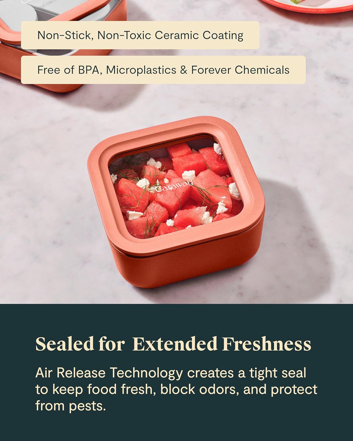 Caraway Glass Food Storage - 4.4 Cup Glass Container - Ceramic Coated Food Container - Non Toxic, Non Stick Lunch Box Container with Lids. Dishwasher, Oven, & Microwave Safe - Cream