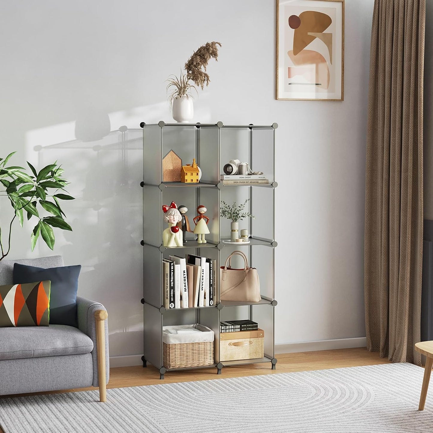 AWTATOS 8 Cube Storage Organizer, Closet Organizer Storage Shelf, Bookcase Bookshelf, DIY Stackable Storage Cubes Shelves for Closet, Bedroom, Home, Office, Grey