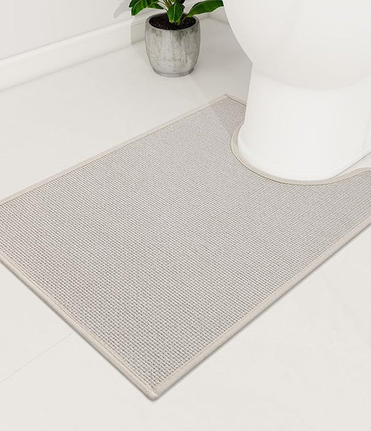 YIHOUSE Bathroom Rugs Mat Contour 16x24, Non Slip Quick Dry Bath Mats for Bathroom Absorbent Ultra Thin Bath Rugs Machine Washable Fit Under Door for Sink, Cabinet, Laundry (Beige, 16"x24"-U)