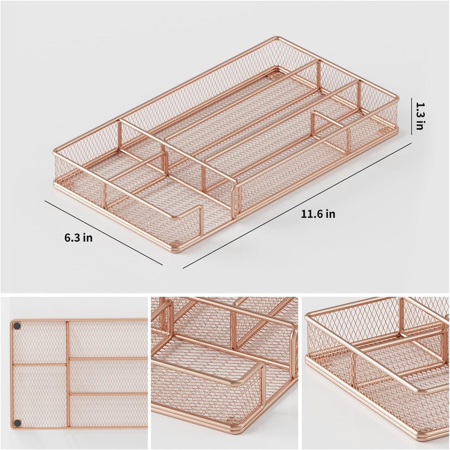 Desk Drawer Organizer Tray, Mesh Desk Organizer, Office Drawer Organizer, Desk Accessories & Workspace Organizers, Suitable for Tools, Pencils, Office Supplies Storage (Rose Gold)