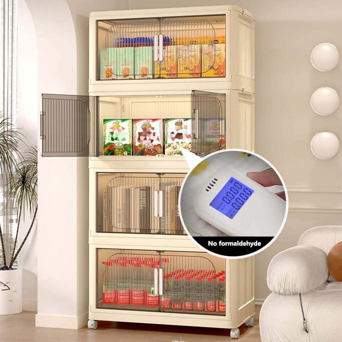 Holaki 156 QT Collapsible Closet Organizers with Lid, 4 Tier Stackable Plastic Storage Bins Cabinet with Wheels and Magnetic Door (White)