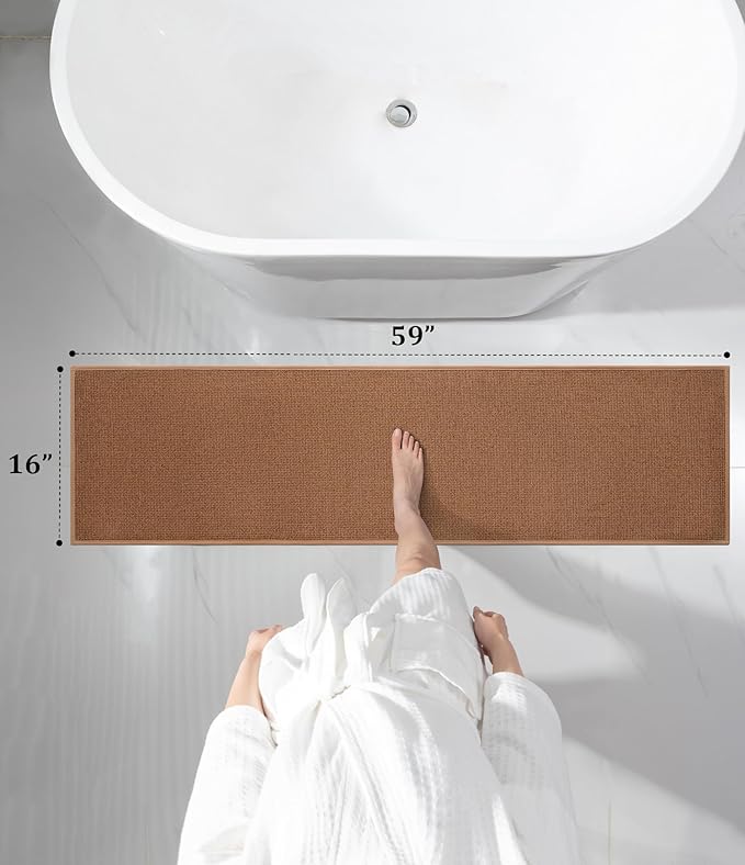 YIHOUSE Bathroom Rugs Mat 16x59, Non Slip Quick Dry Bath Mats for Bathroom Absorbent Ultra Thin Bath Rugs Machine Washable Fit Under Door for Sink, Cabinet, Laundry (Orange, 16"x59")