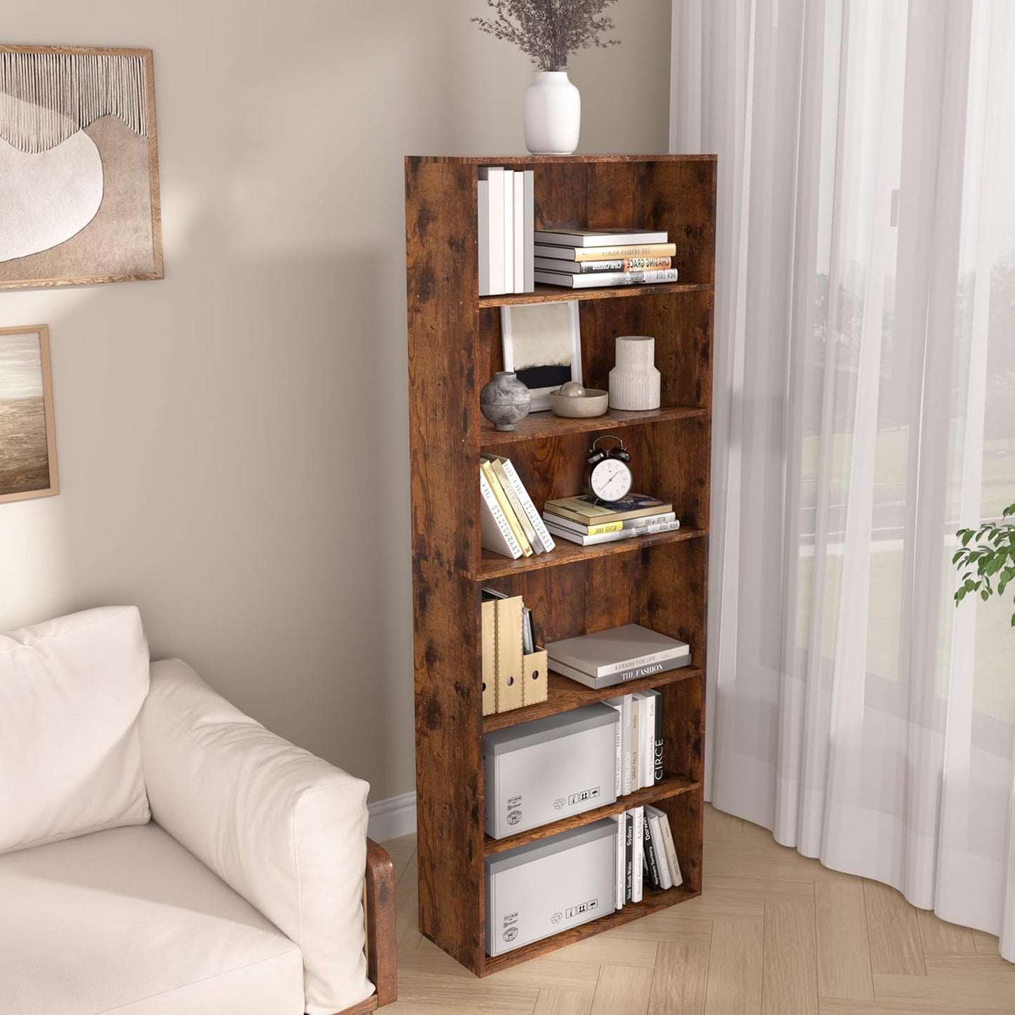 Wooden Cube Storage Organizer,Low Bookcase Storage Display Organizer (Brown, 6 Cube-W(23.6inch))