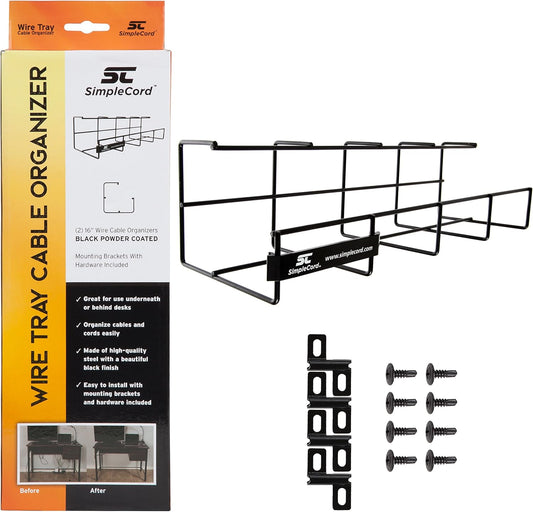 Simple Cord Wire Tray Desk Cable Organizer - 32" Open Slot Raceway to Hold Cables, Cords, or Wires on Desks - Office Cable Management (Pack of 2) (5582703058) Black