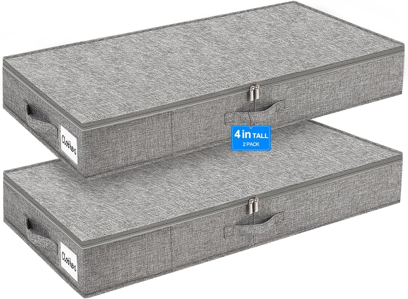 punemi Low Profile Under Bed Storage, 4 Inch Height Underbed Storage Containers With Sturdy Sidewalls & Bottom, Shallow Under Bed Organizer Clothes Storage Bins, Slim Under Couch Sofa Dresser Storage