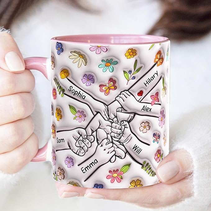 LOVELYPOD Custom Mom Mug with Kids Names, You Hold Our Hands Also Our Hearts Mug, Mama Coffee Cup, Mothers Day Gift, Personalized Mugs, Christmas Gifts, Mothers Day Mugs for Mom