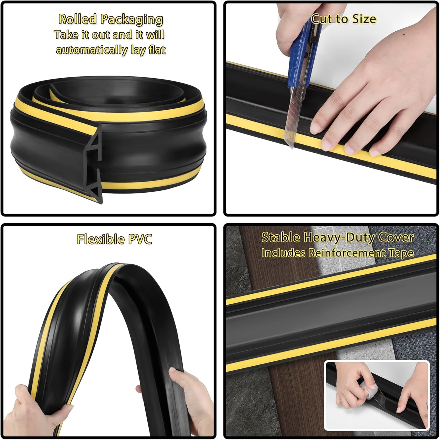 ZhiYo 4ft Cord Covers for Wires on Floor, Heavy Duty Cord Hider Floor Wire Covers for Cords, Cable Protector Protect Cords, Prevent Cable Trips, for Home Office or Outdoor