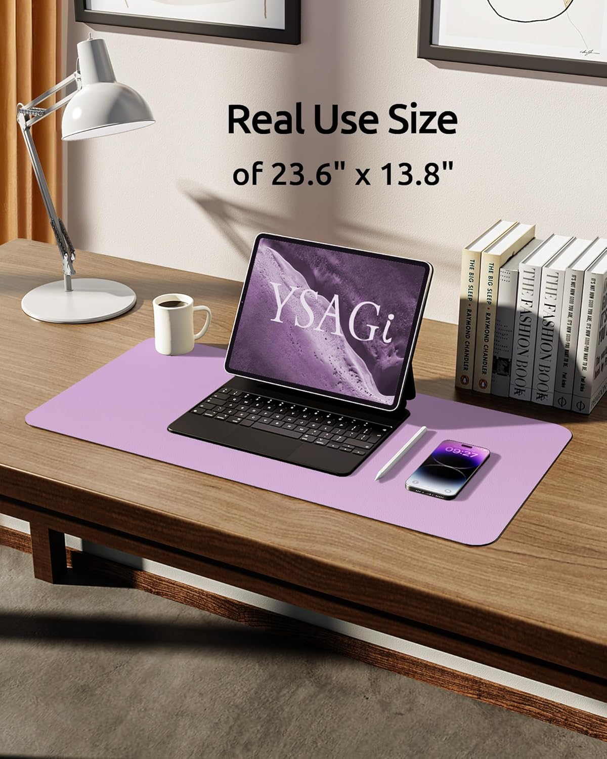 YSAGi Leather Desk Pad Protector, Office Desk Mat, Large Mouse Pad, Non-Slip PU Leather Desk Blotter, Laptop Desk Pad, Waterproof Desk Writing Pad for Office and Home (Taro Purple, 23.6" x 13.8")