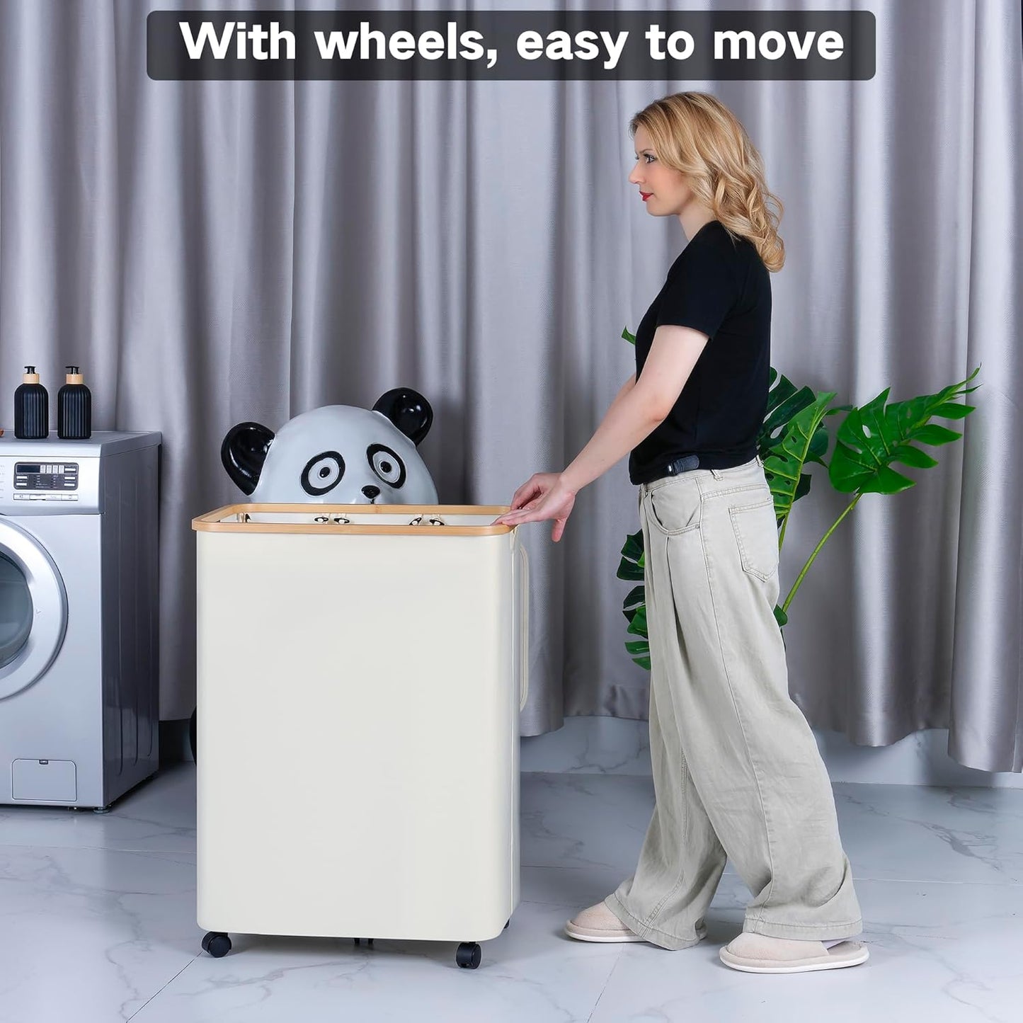 Lagre Laundry Basket with Wheels, Laundry Hamper with Lid, 160L Clothes Hamper for Laundry with 3 Liner Bags, for Laundry Room, Bedroom, Dormitory Organization,Black