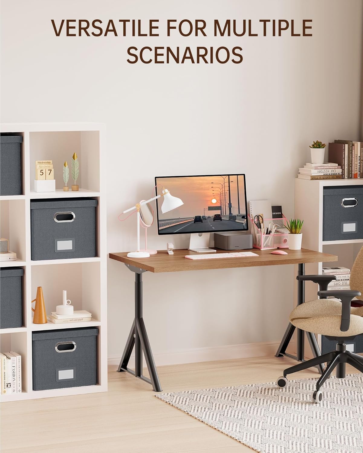 4 Pack File Storage Organizer, Document Organizer, Portable File Box with Lid, Fit for Letter/Legal File Folder Storage,Dark Gray-Box only