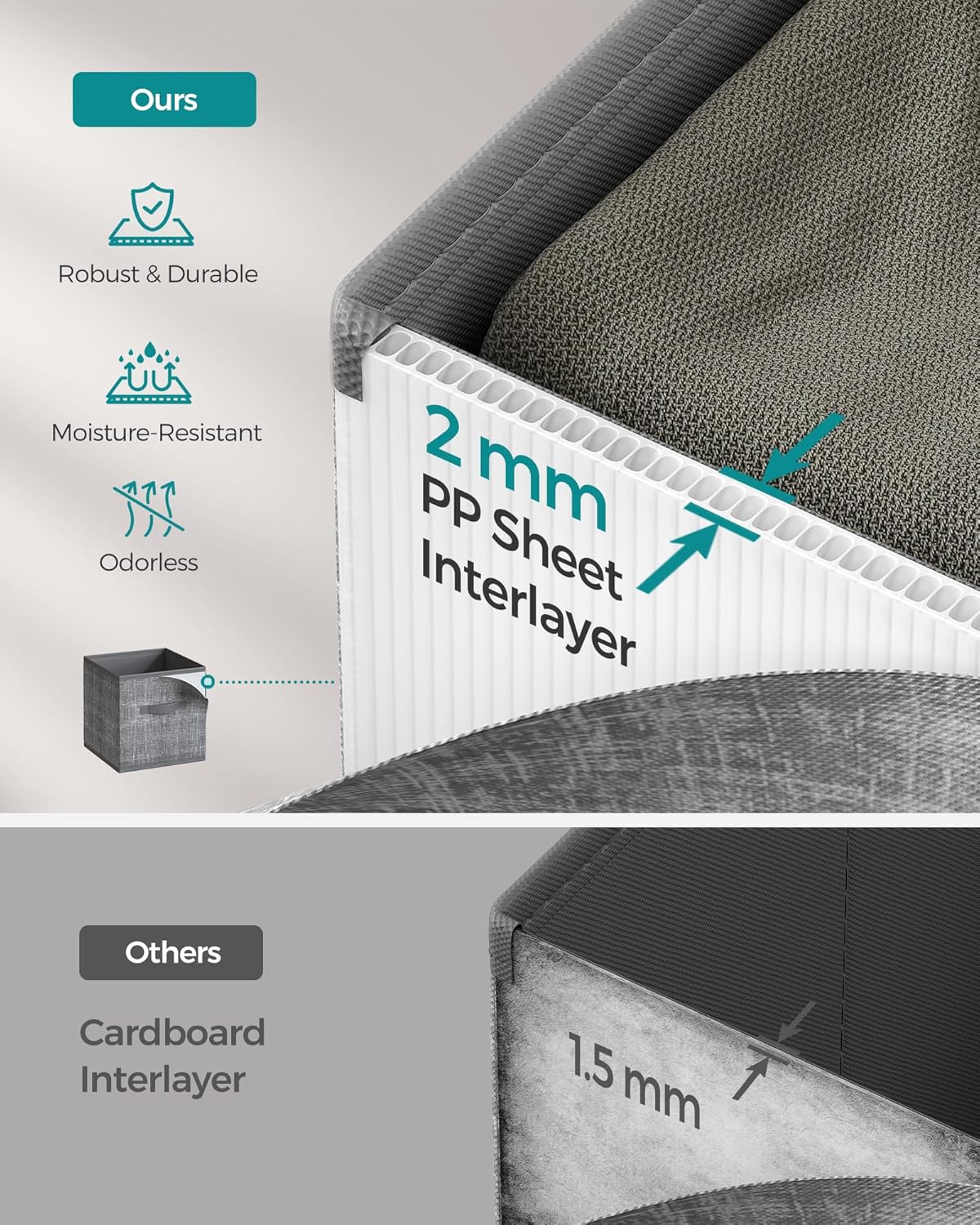 SONGMICS Storage Cubes, 10.2 x 10.2 x 11 Inches Non-Woven Fabric Bins with Double Handles, Set of 8, Closet Organizers for Shelves, Foldable, for Clothes, Cattail Gray UROB826G01