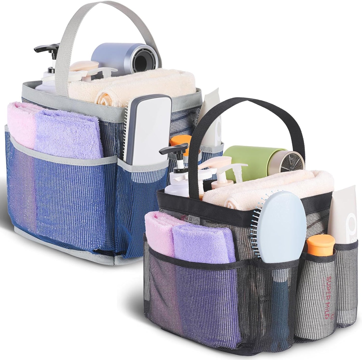 EUDELE 2 Pack Mesh Shower Caddy Portable for College Dorm Room Essentials, Shower Caddy Dorm with 8-Pocket Large Capacity,Shower Bag for Beach,Swimming,Gym