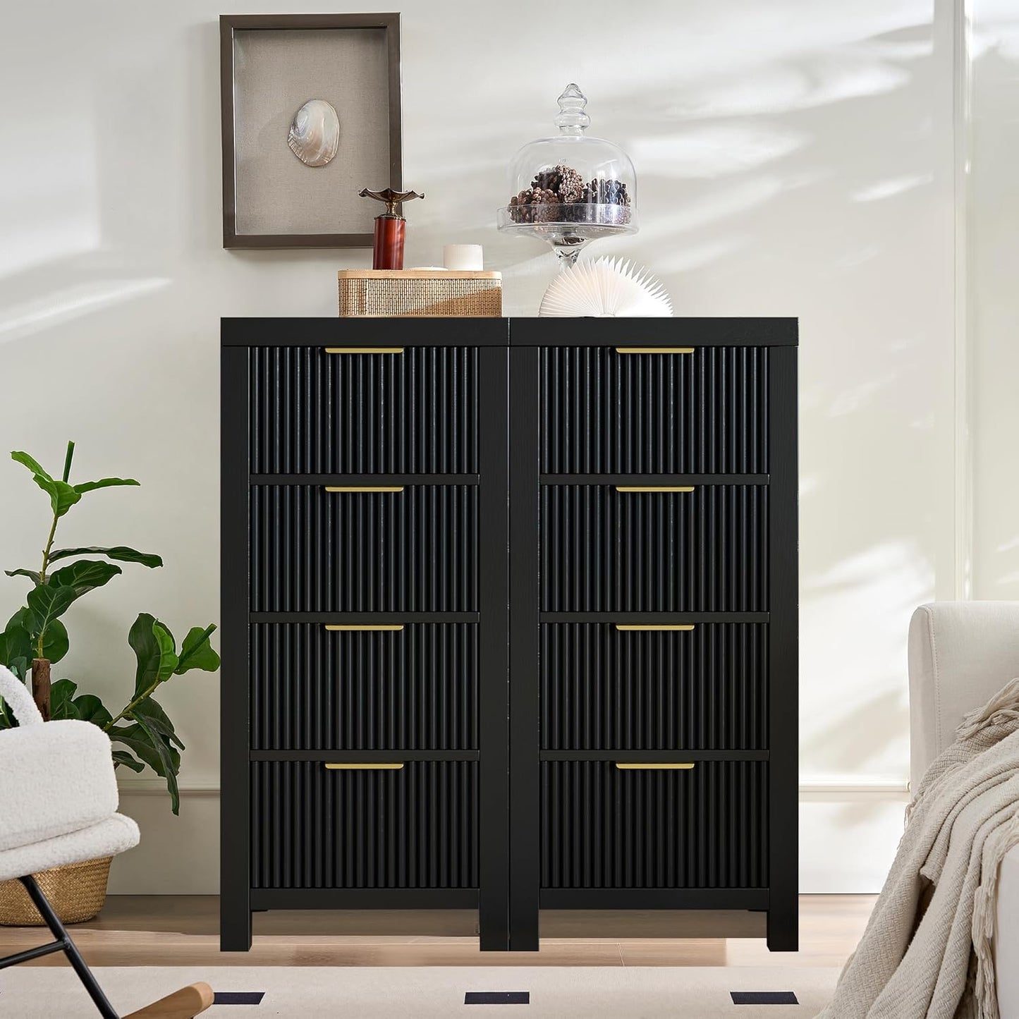 Mid-Century Modern Tall Wooden Dresser with 12 Spacious Drawers, Entryway Storage Chest with Smooth Metal Handles, Bedroom Clothes Organizer for Entryway, Office, and Small Spaces, Black X3