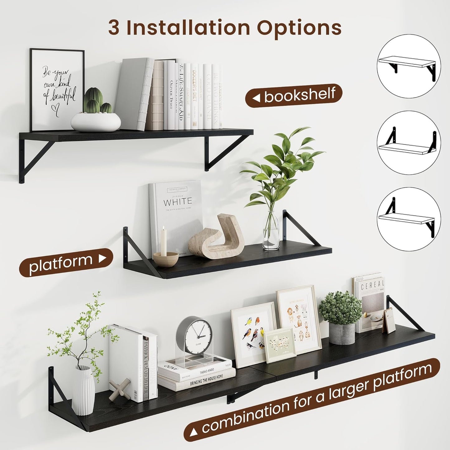 Axeman Black Floating Shelves for Wall - 30 Inch Wide x 10 Inch Deep Floating Shelves Set of 2 -Black Wide Wall Shelves for Living Room Bathroom Bedroom