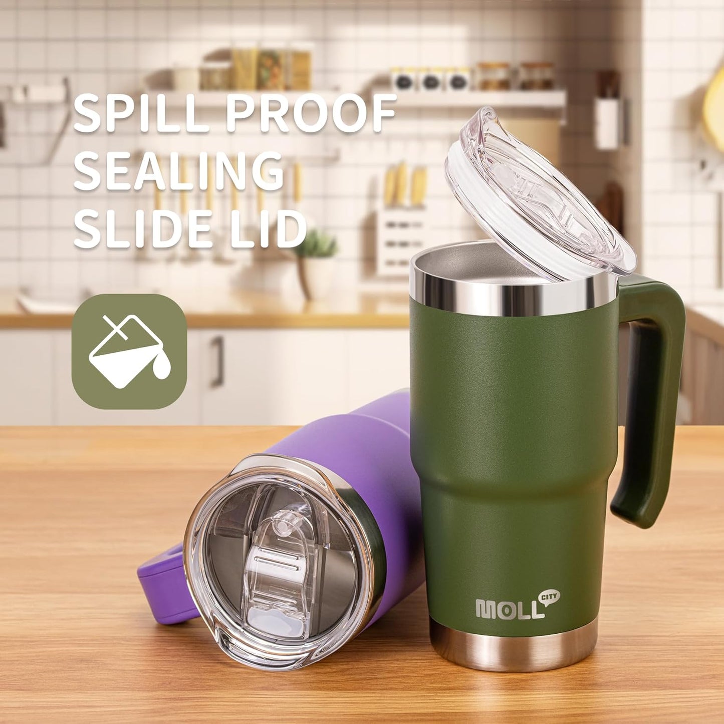 16 oz Tumbler with Handle Reusable Stainless Steel Vacuum Insulated Tumbler Cups with Lid and Straw Travel Coffee Mug for Women(Grass Green)