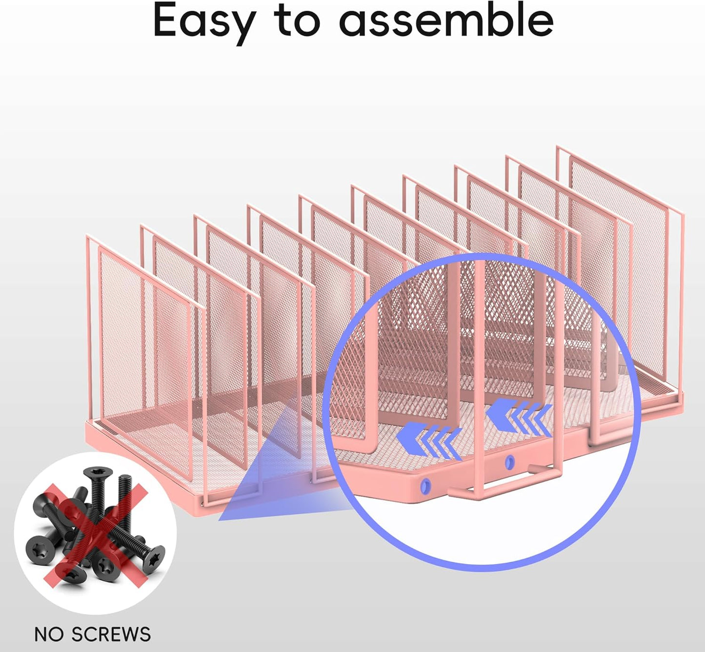 9-Section Desk File Organizer, Vertical File Holder, Mesh Desktop File Folder Metal File Organizer Stand for Office Home Classroom, Pink