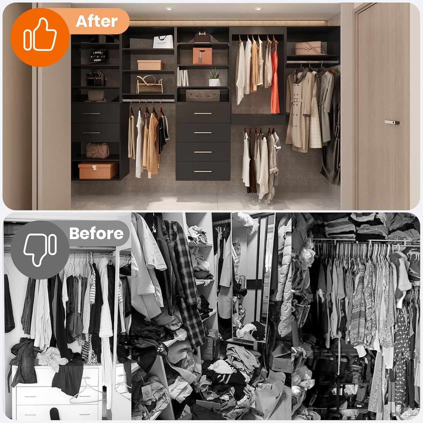 ROOMTEC 25.5" Shoe Shelf Short Tower Closet Unit, Modular Closet System with Shelf, Wardrobe Organizer for Bedroom or Walk-in Closet, Wall Mounted, Customizable Clothes Storage Unit, Black